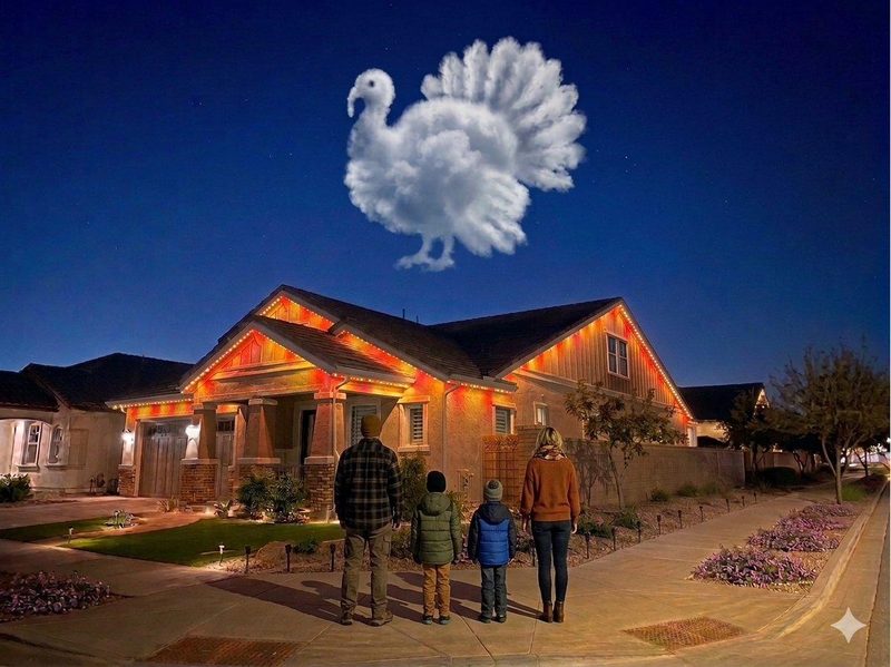 Phoenix home in warm amber permanent trim lighting for Thanksgiving